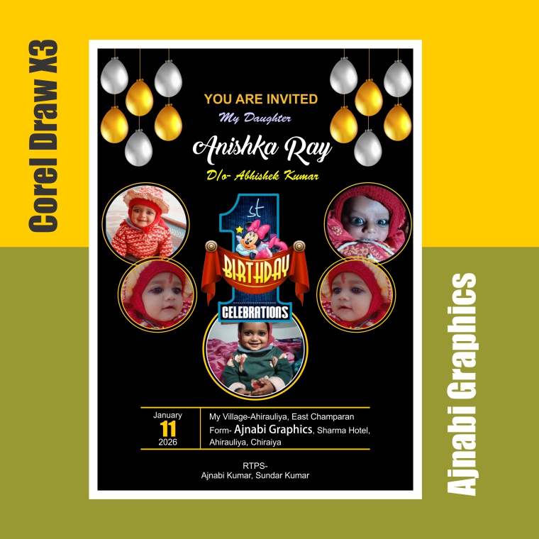 First Birthday Party Invitation Card Design –Ajnabi Graphics