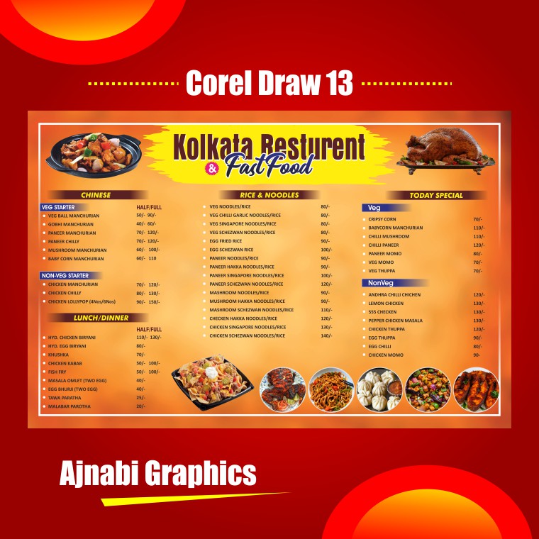 restorent menu card design Fast Food Menu Card Design 12x18 CDR