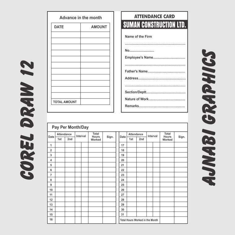 construction labour attendance card design